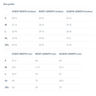 Size chart for unisex hoodies.