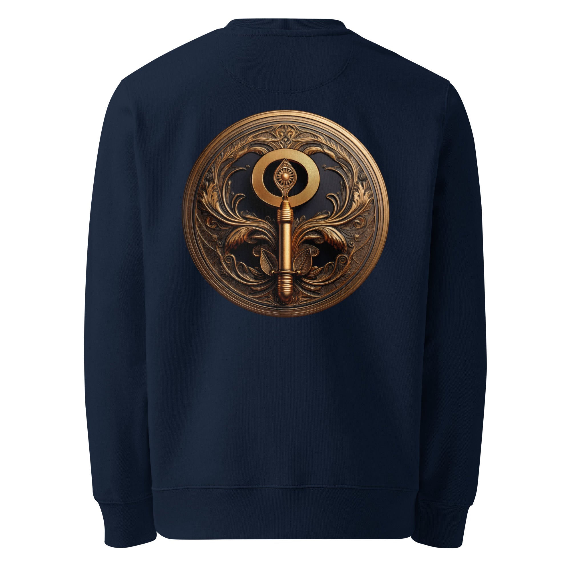 Key of Empathy - Organic Cotton Sweatshirt in Navy Blue with a fictional symbol on the back.
