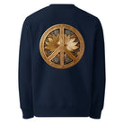 Flower Power - Organic Cotton Sweatshirt in Navy Blue with a decorated peace symbol on the back.