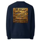 Glyphs - Organic Cotton Sweatshirt in Navy Blue with a golden glyphs design printed on the back.
