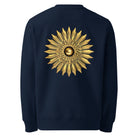 Sun - Organic Cotton Sweatshirt in Navy Blue with a golden sun design printed on the back.