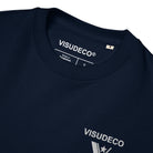 Organic Cotton Sweatshirt in Navy Blue. Sample with inside label and logo embroidered on the front.
