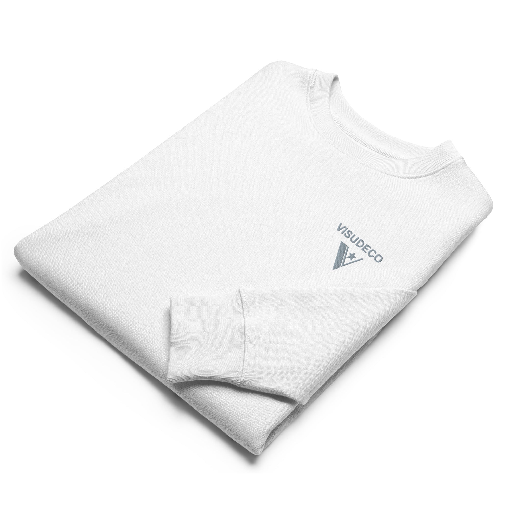 Organic Cotton Sweatshirt folded sample showing embroidered logo on the front.