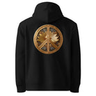 Flower Power - Organic Cotton Hoodie in Black with a golden floral design printed on the back.