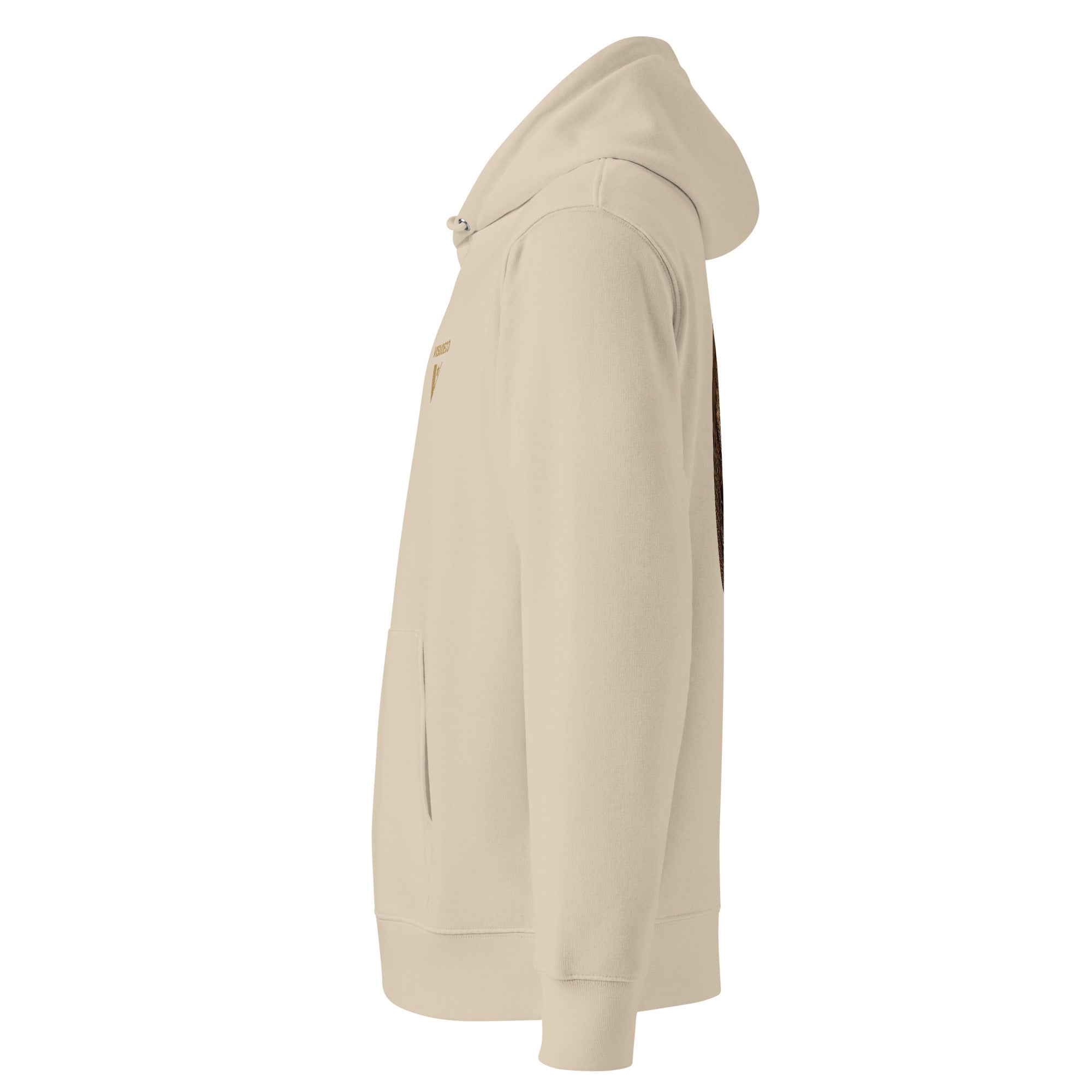 Organic Cotton Hoodie in Desert Dust shown from the left side.
