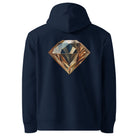 Diamond - Organic Cotton Hoodie in Navy Blue with a diamond design printed on the back.