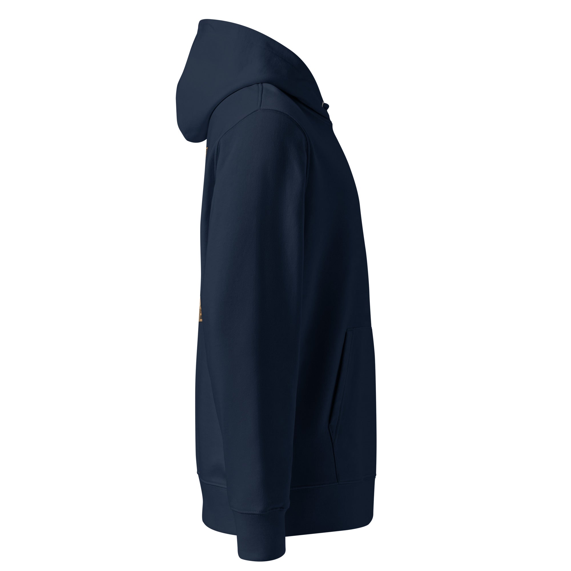 Organic Cotton Hoodie in Navy Blue seen from the right side.
