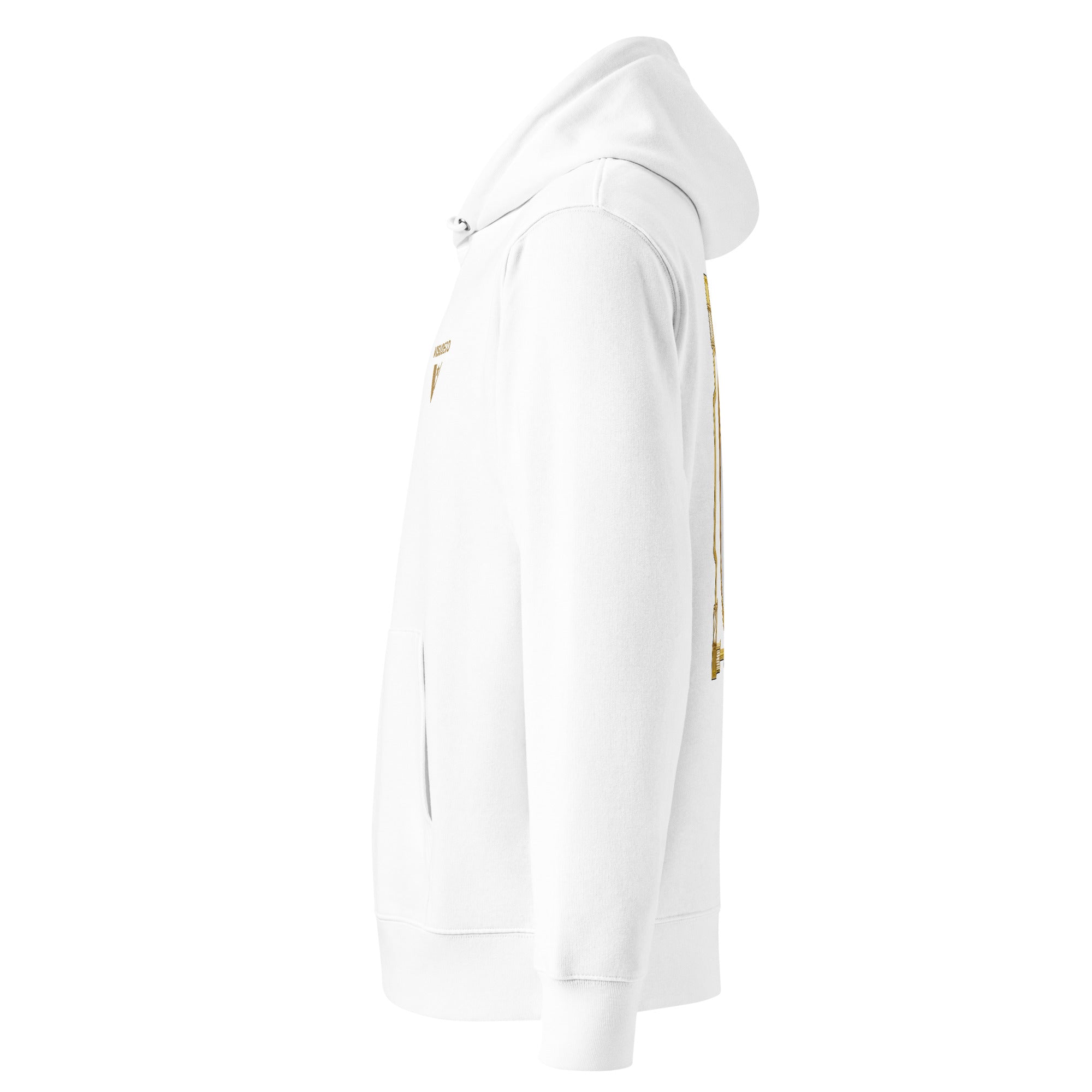 Organic Cotton Hoodie in White shown from the left side.