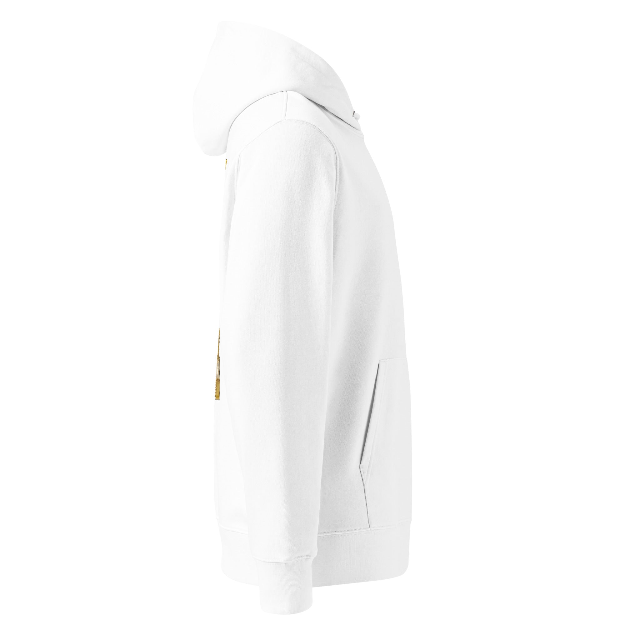 Organic Cotton Hoodie in White shown from the right side.