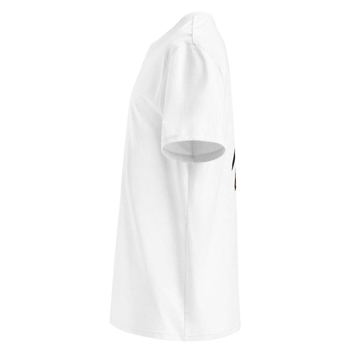 White t-shirt seen from the left side.