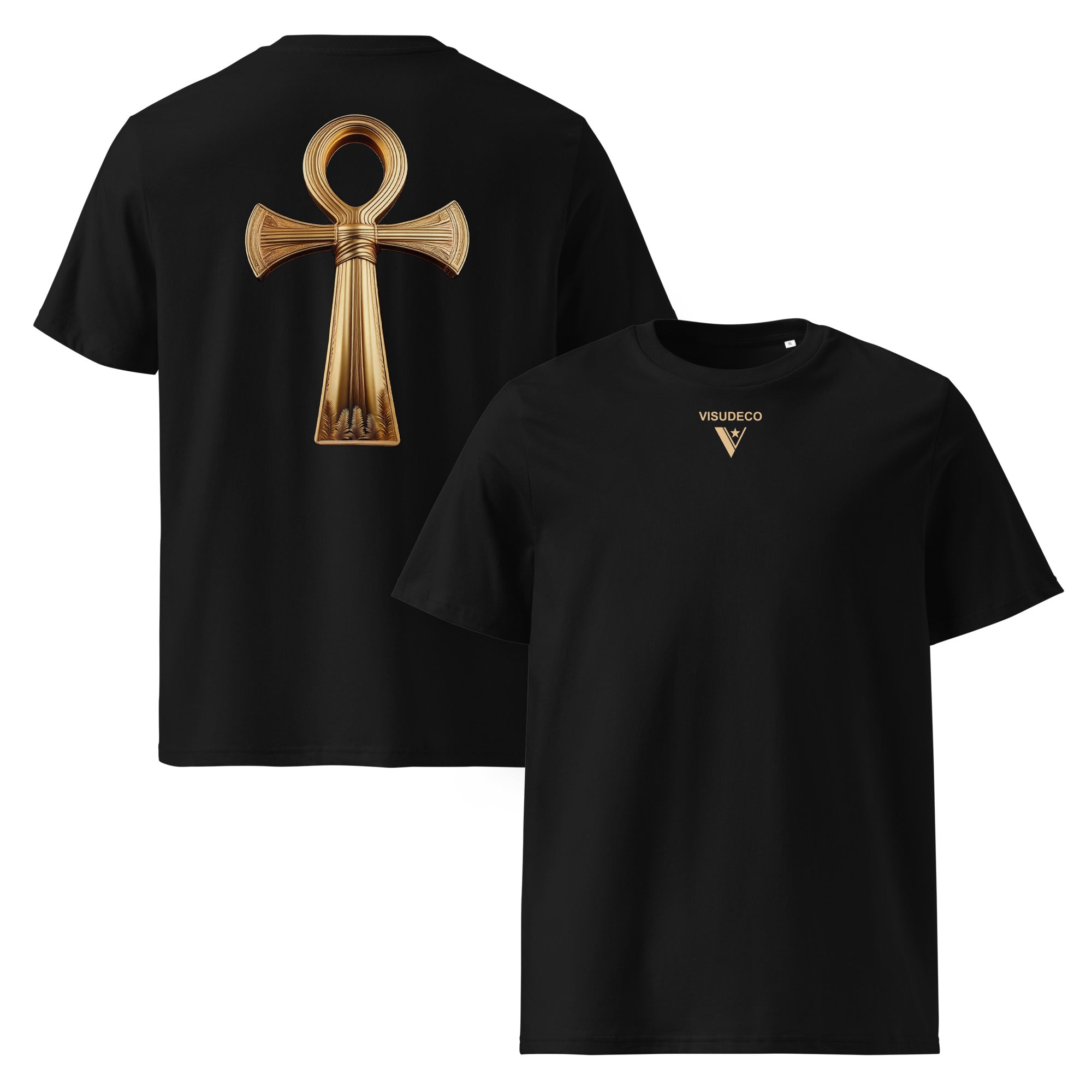 Key of Life - Organic Cotton T-Shirt in Black with symbol on the back and logo in front.