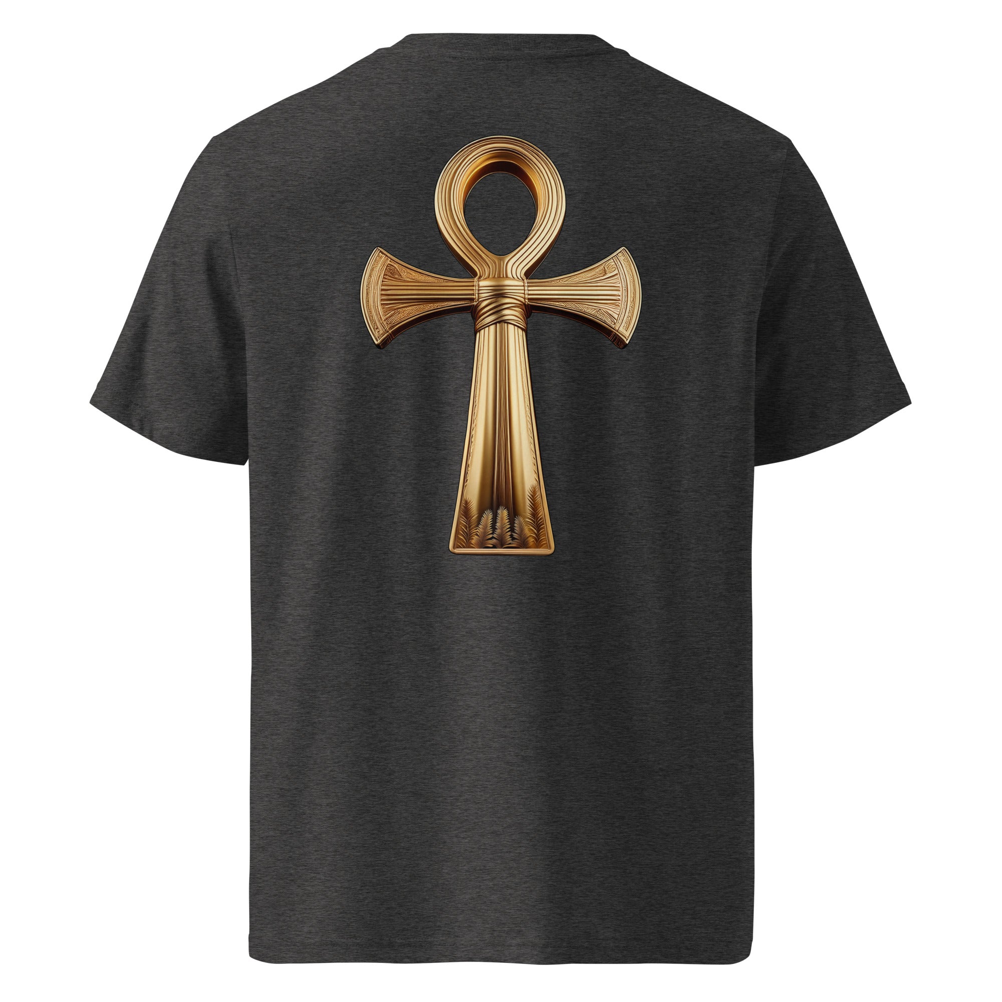 Key of Life - Organic Cotton T-Shirt in Dark Heather Grey with golden symbol on the back.