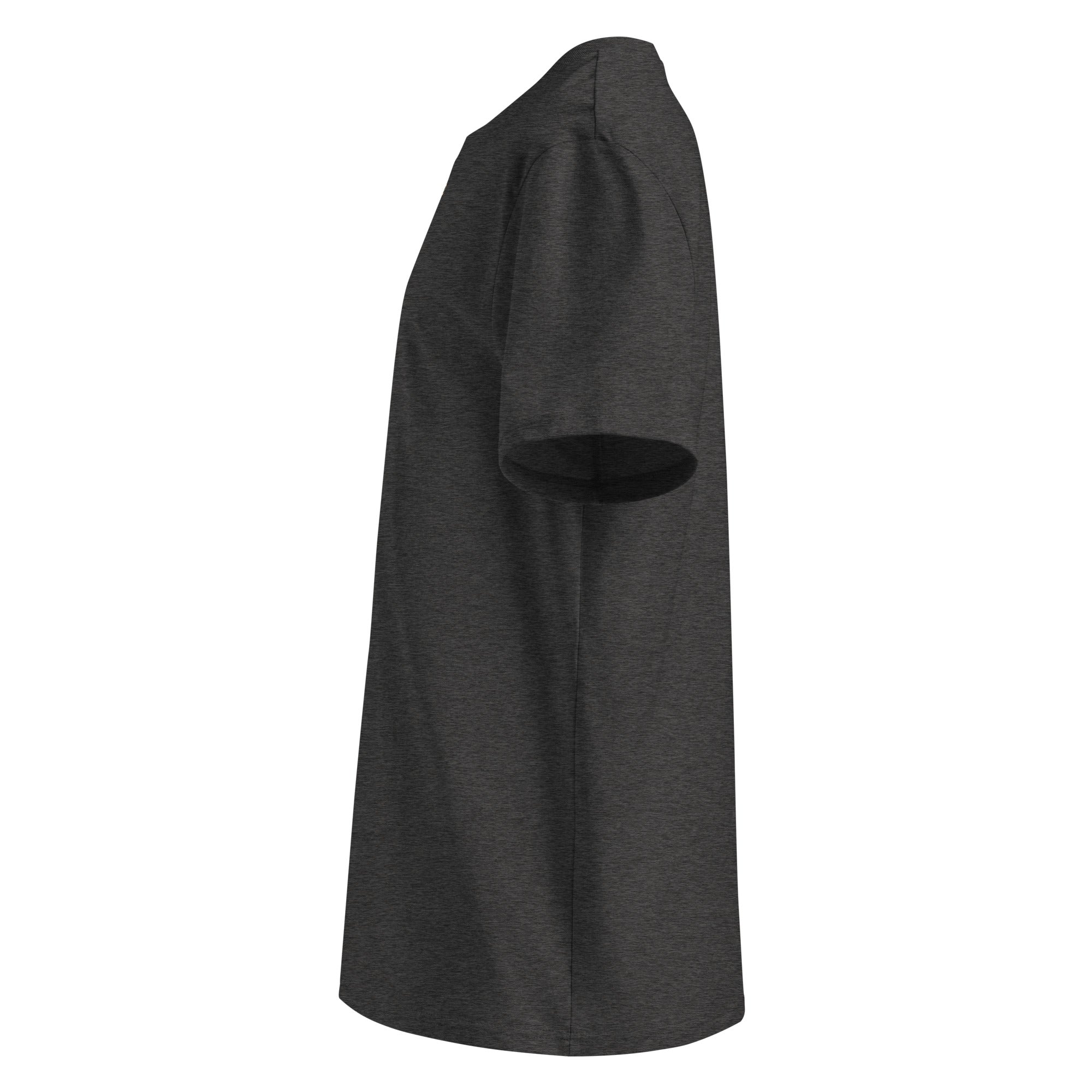 Organic Cotton T-Shirt in Dark Heather Grey shown from the left side.