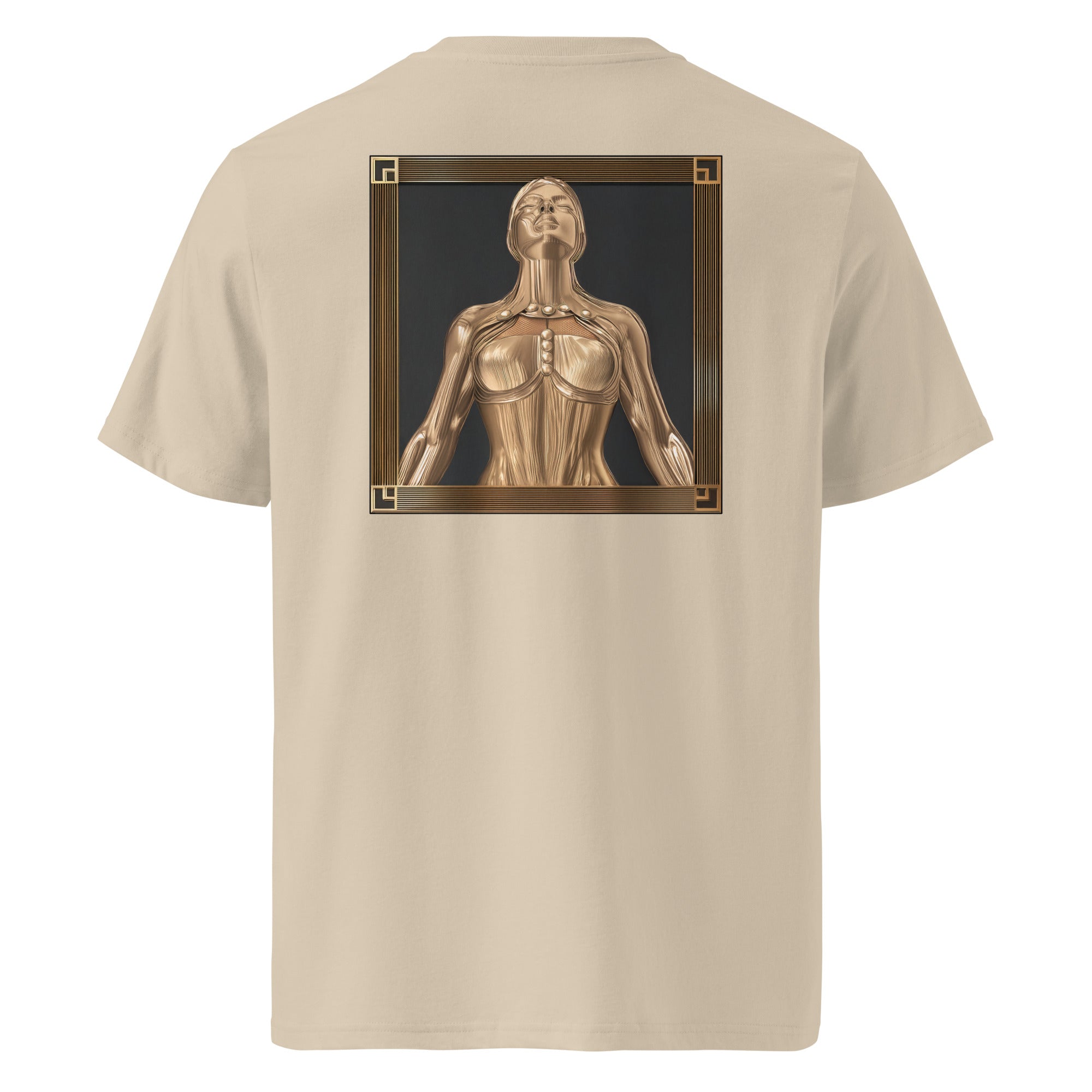 Golden Girl - Organic Cotton T-Shirt in Desert Dust with design printed on the back.