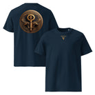 Key of Empathy - Organic Cotton T-Shirt in Navy Blue with symbol printed on back and logo in front.