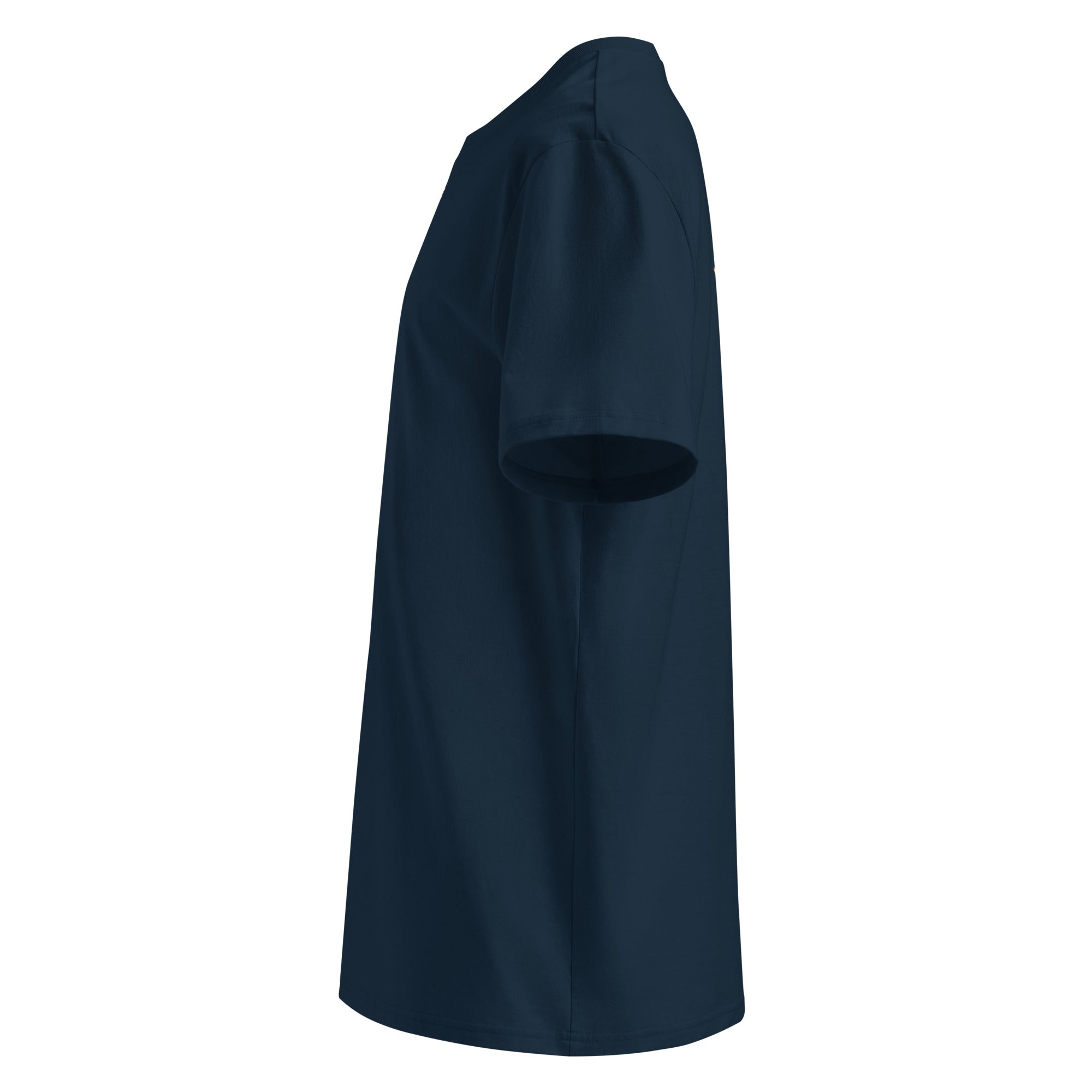 Organic Cotton T-Shirt in Navy Blue shown from the left side.