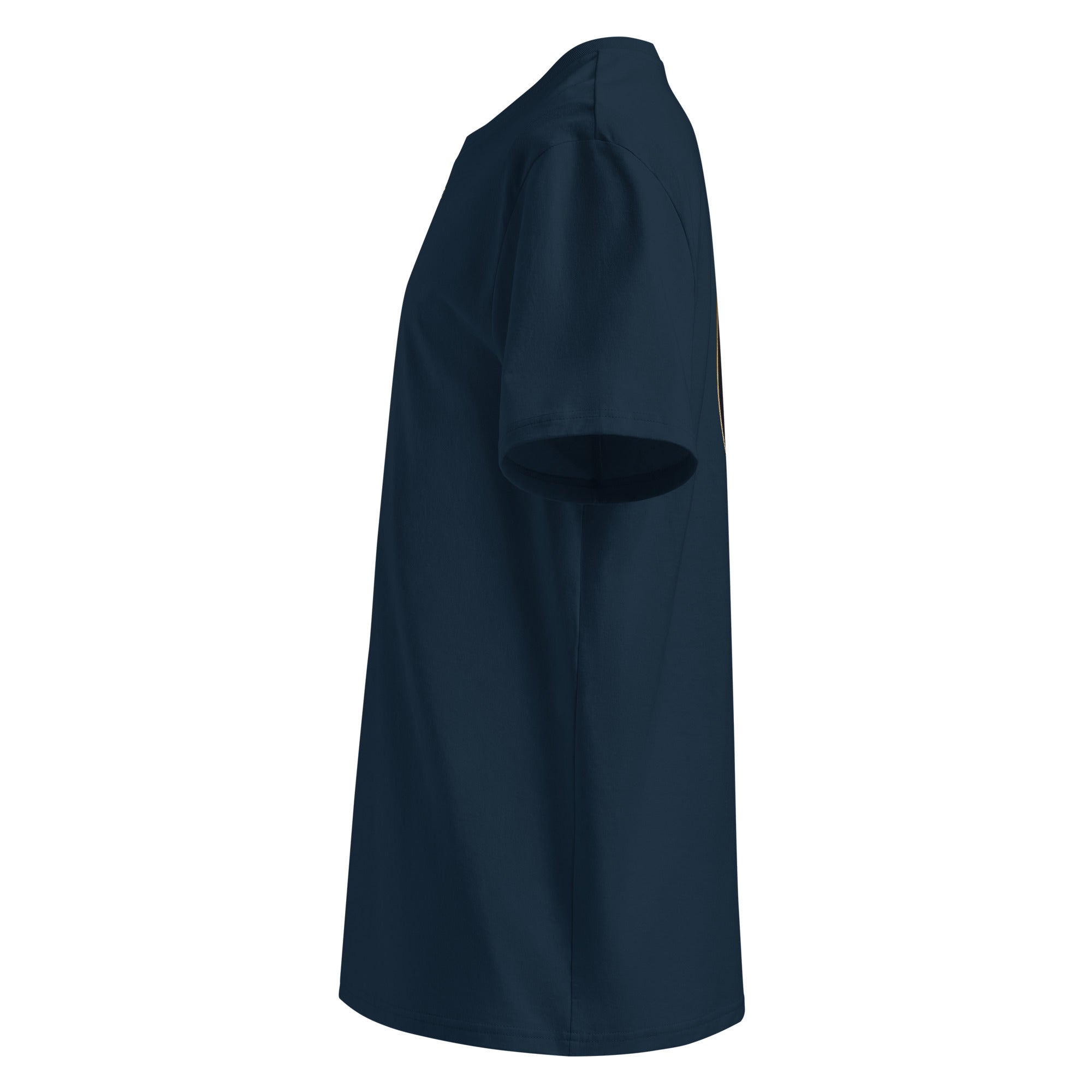 Organic Cotton T-Shirt in Navy Blue shown from the left side.