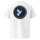 White Dove - Organic Cotton T-Shirt in White with a white dove design on the back.