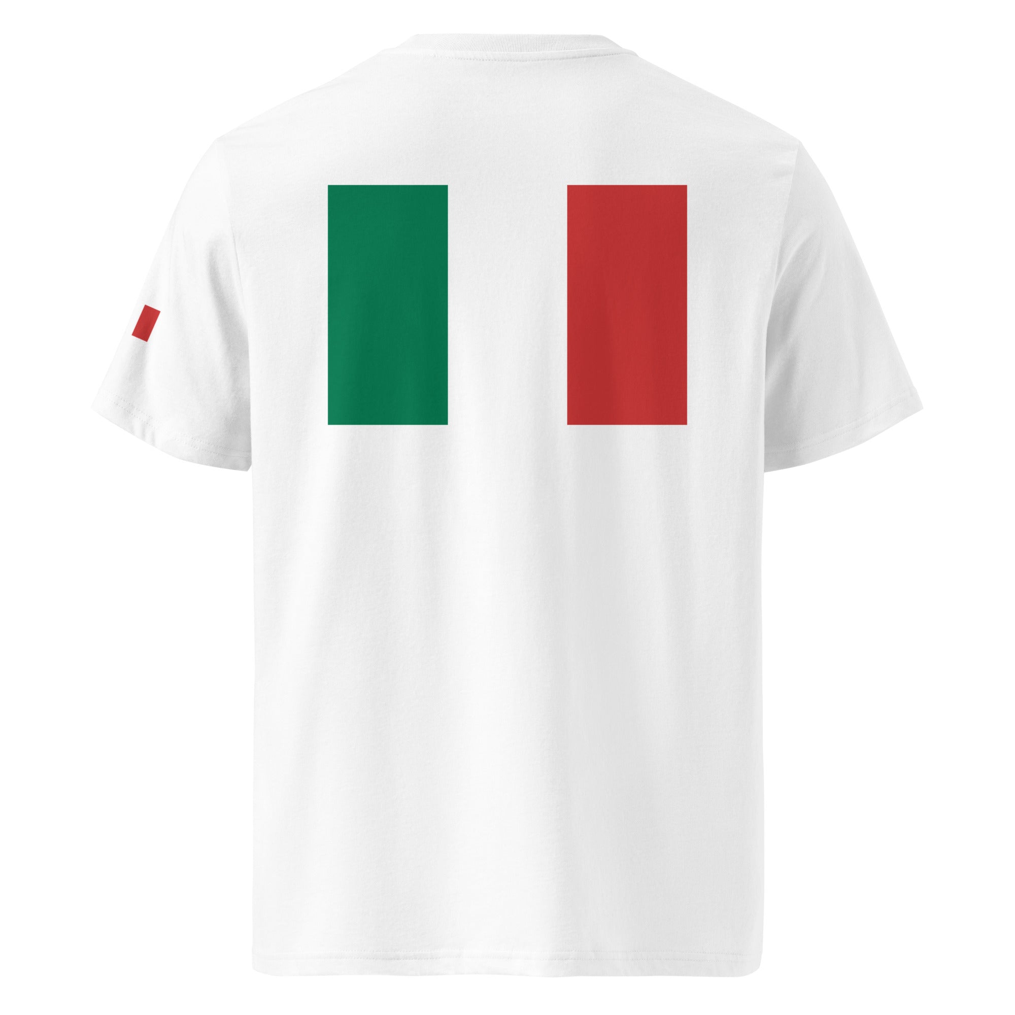 Italian Flag - Organic Cotton T-Shirt in White with flag printed on the back.