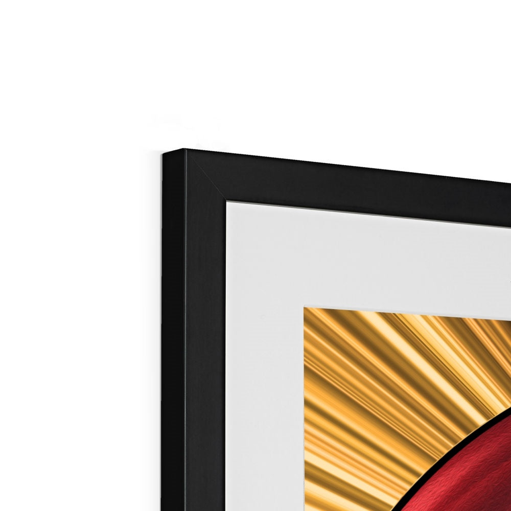 Passion - Framed & Mounted Print - showing upper -, left corner with a black -, wooden frame.