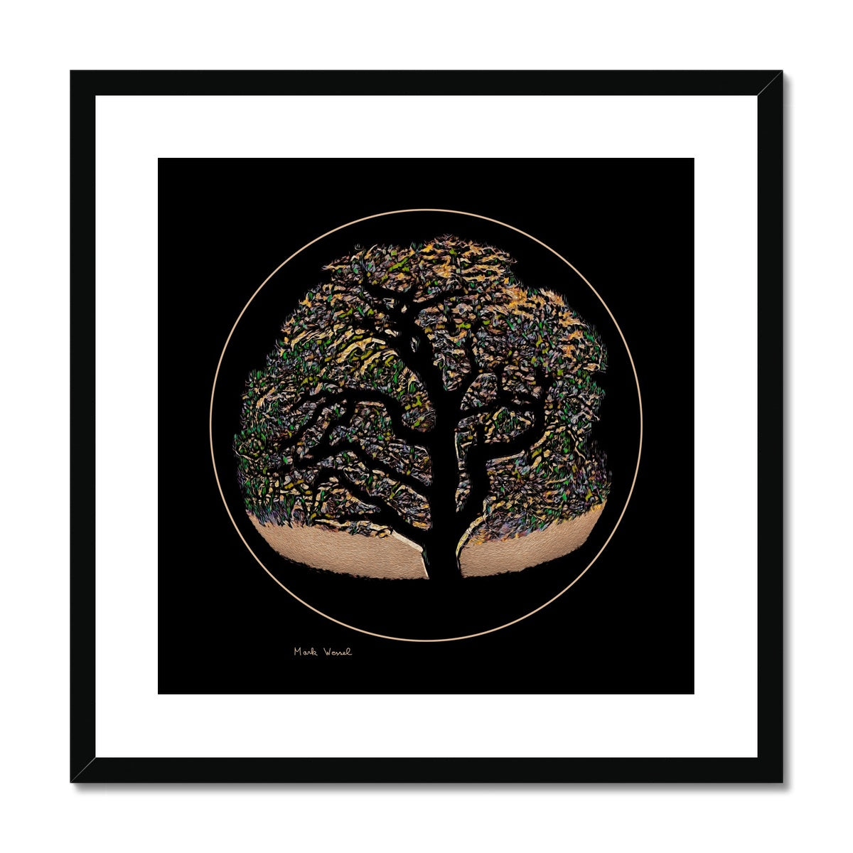 Tree of Life - Framed & Mounted Print - with a black -, wooden frame.