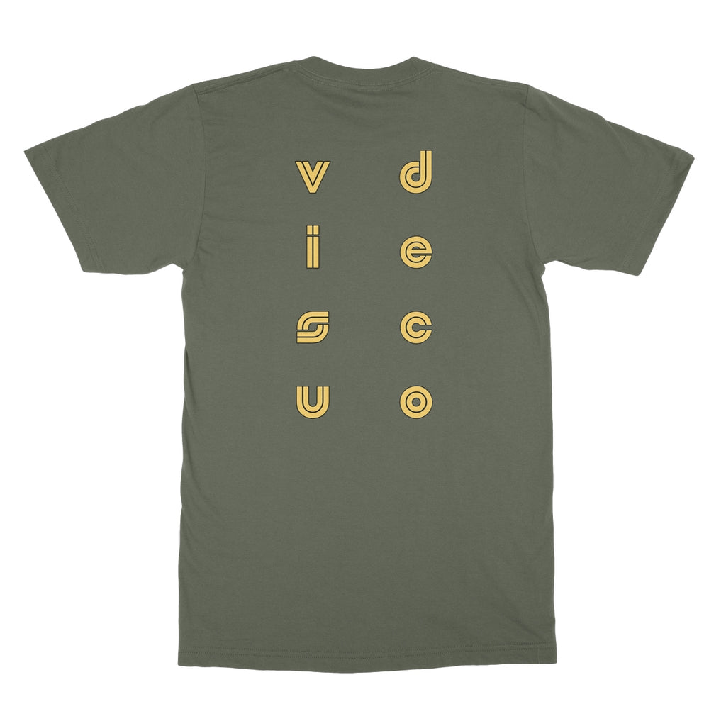 Golden Heart - T-Shirt, with VISUDECO® letters printed on the back. In military green.