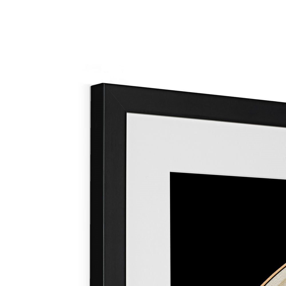 Waves - Framed & Mounted Print - showing upper -, left corner with a black -, wooden frame.