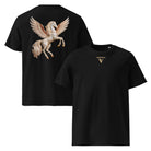 Black Visudeco cotton t-shirt with a pegasus design on the back and logo in front.