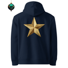 Star - Organic Cotton Hoodie in Navy Blue with star design on the back and xmas decoration.