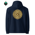 Sun - Organic Cotton Hoodie in Navy Blue with sun design on the back and Xmas decoration.