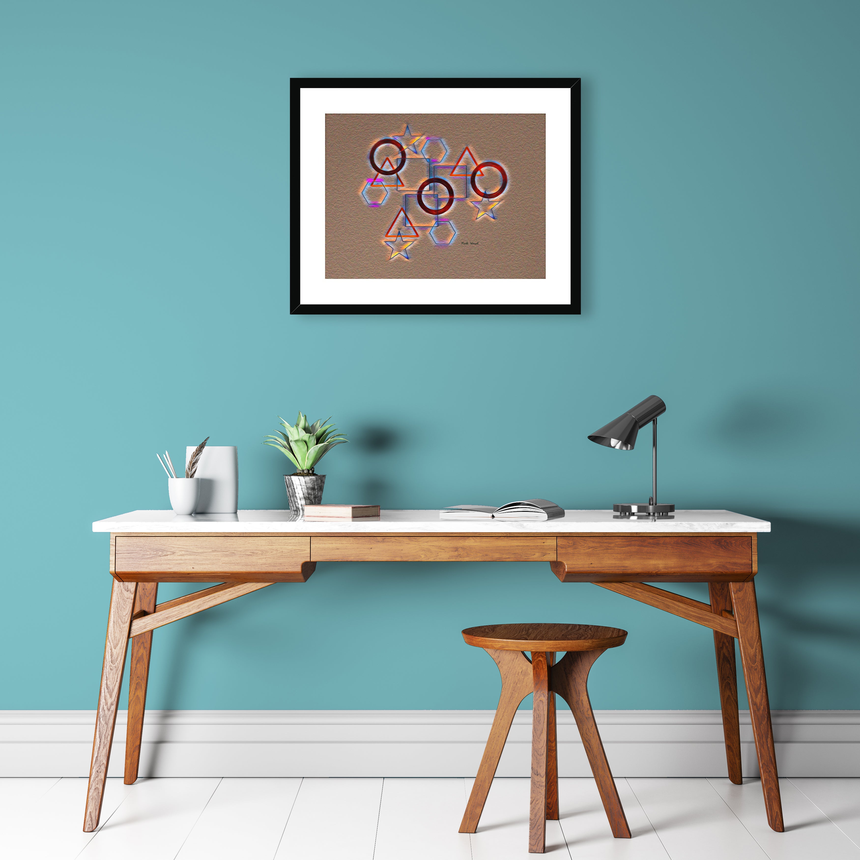Modern -, simple -, office setup of Beginnings - framed and mounted print.