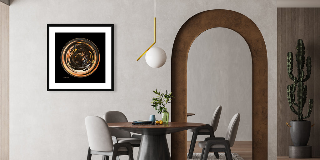 Art print titled - Core - at Visudeco by Mark Wessel in a modern, warm livingroom interior design.