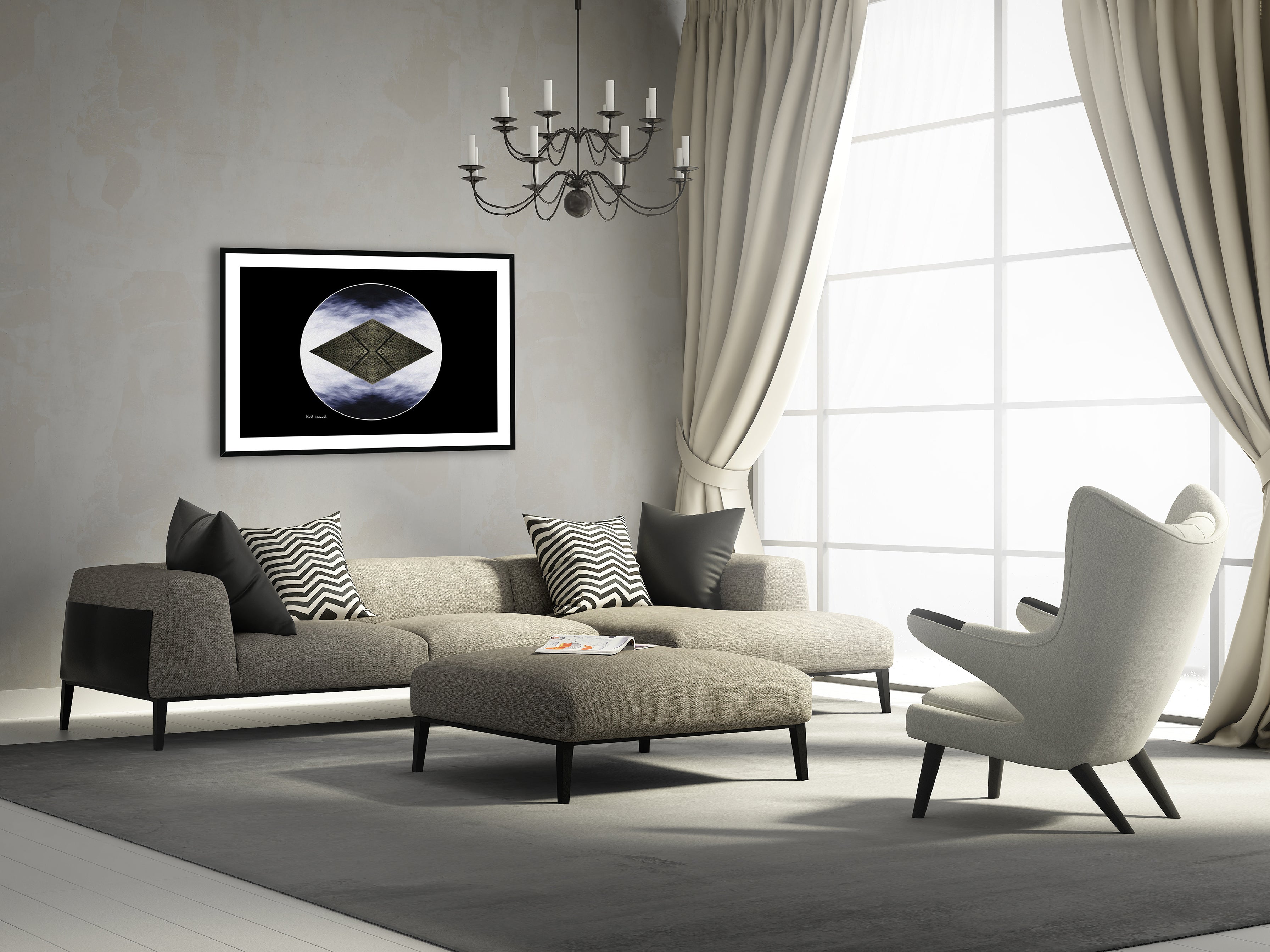 Element - Framed & Mounted Print - in a modern livingroom setup.