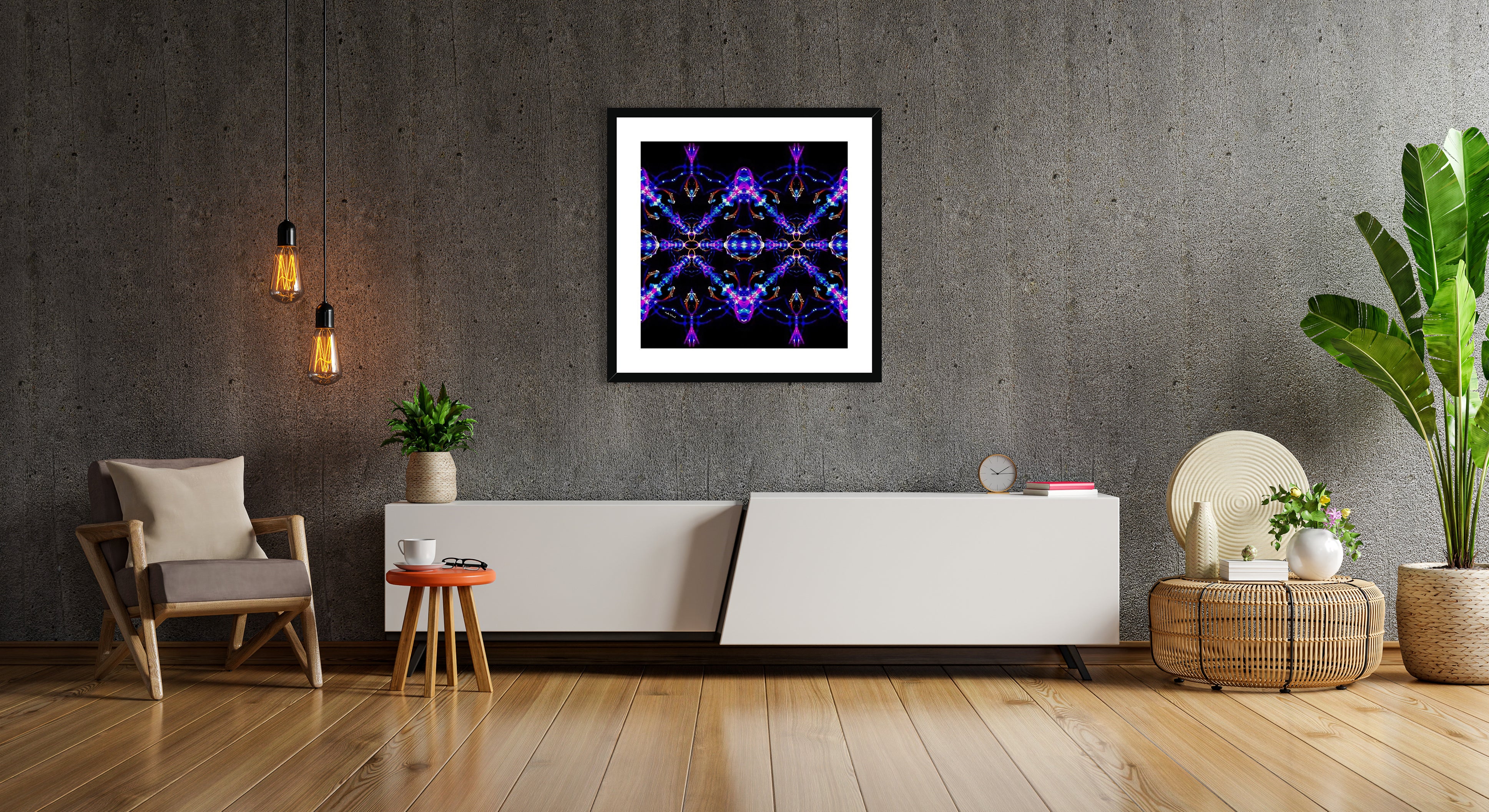 Synergy - Framed & Mounted Print - in a modern setup on a dark wall.