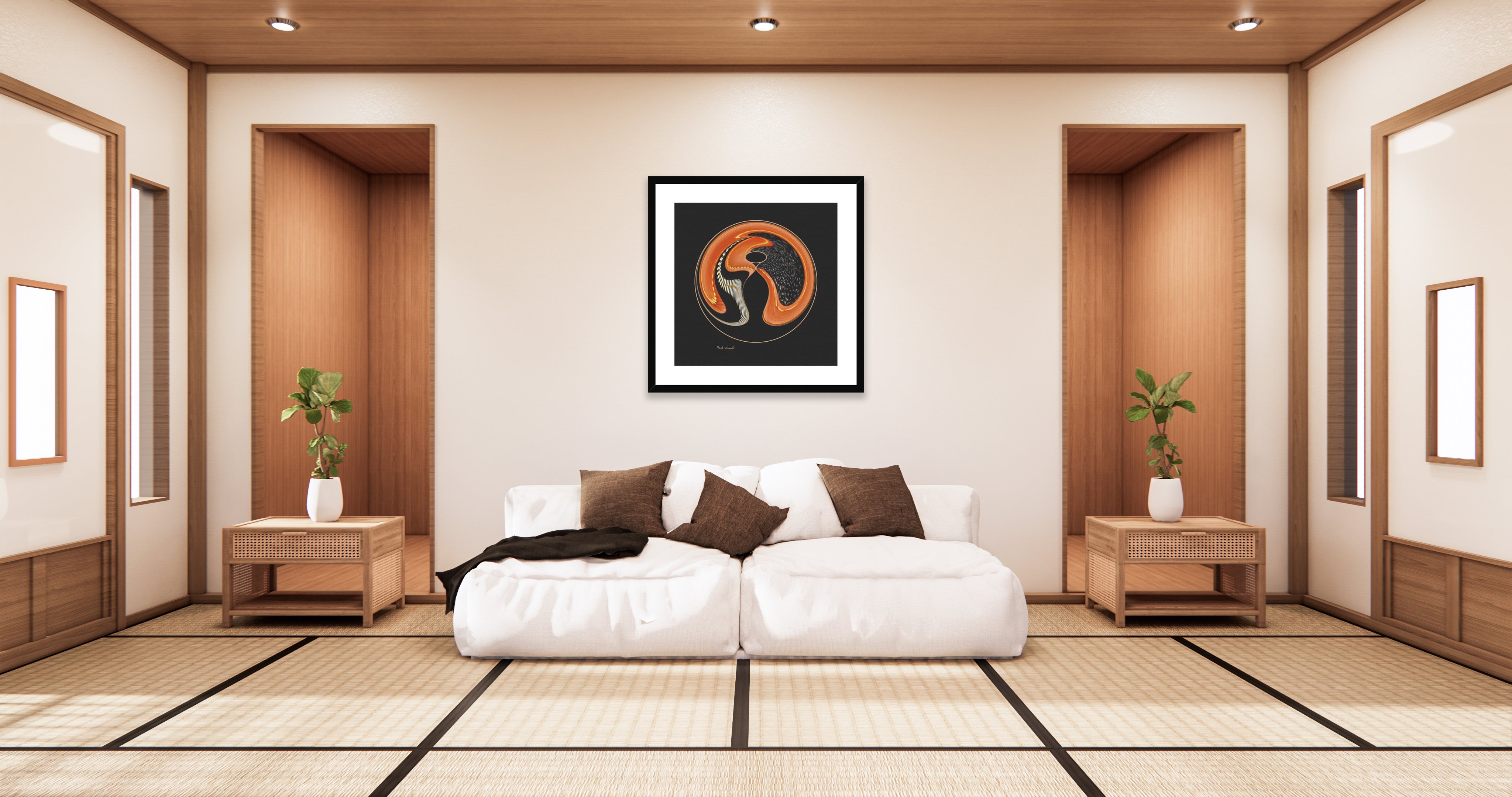 The Path - Framed & Mounted Print - in an oriental style -, livingroom setup.