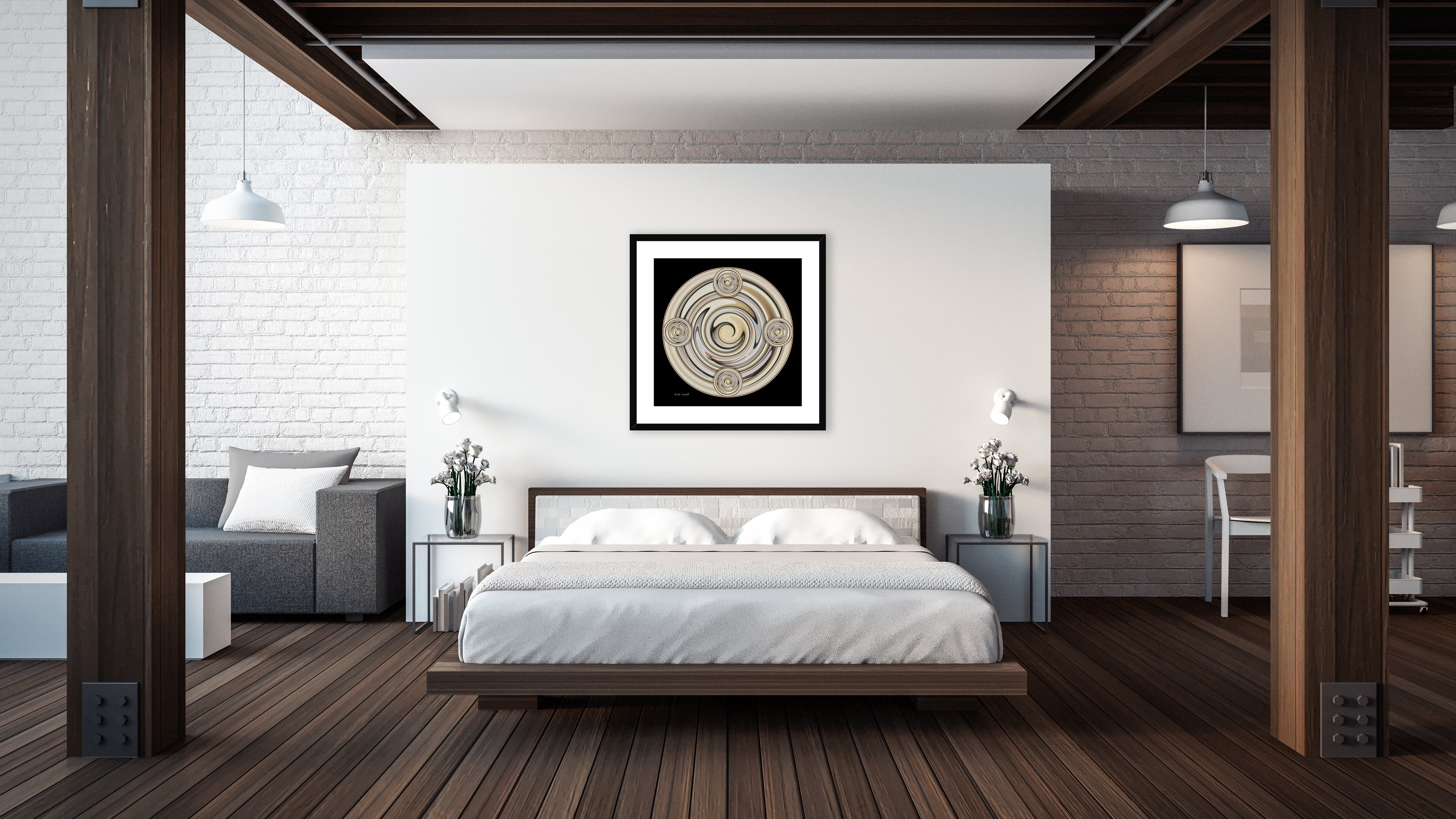 Waves - Framed & Mounted Print - in a modern apartment -, bedroom setup.