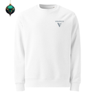 Organic Cotton Sweatshirt in White with visudeco logo on the front and xmas decoration.