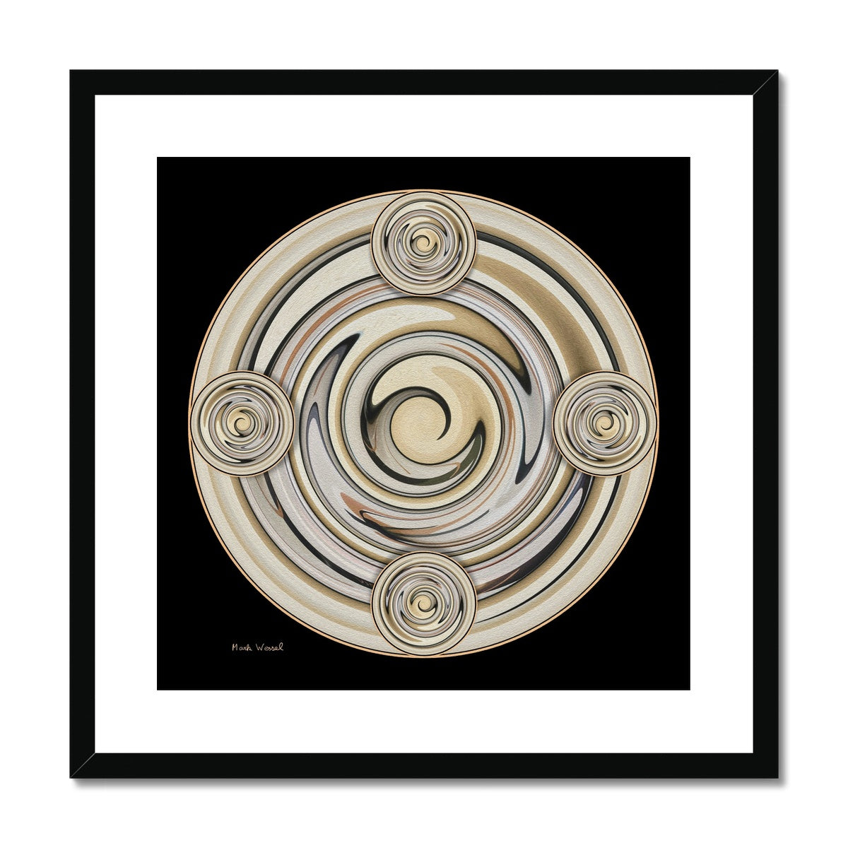 Waves - Framed & Mounted Print - with a black -, wooden frame.
