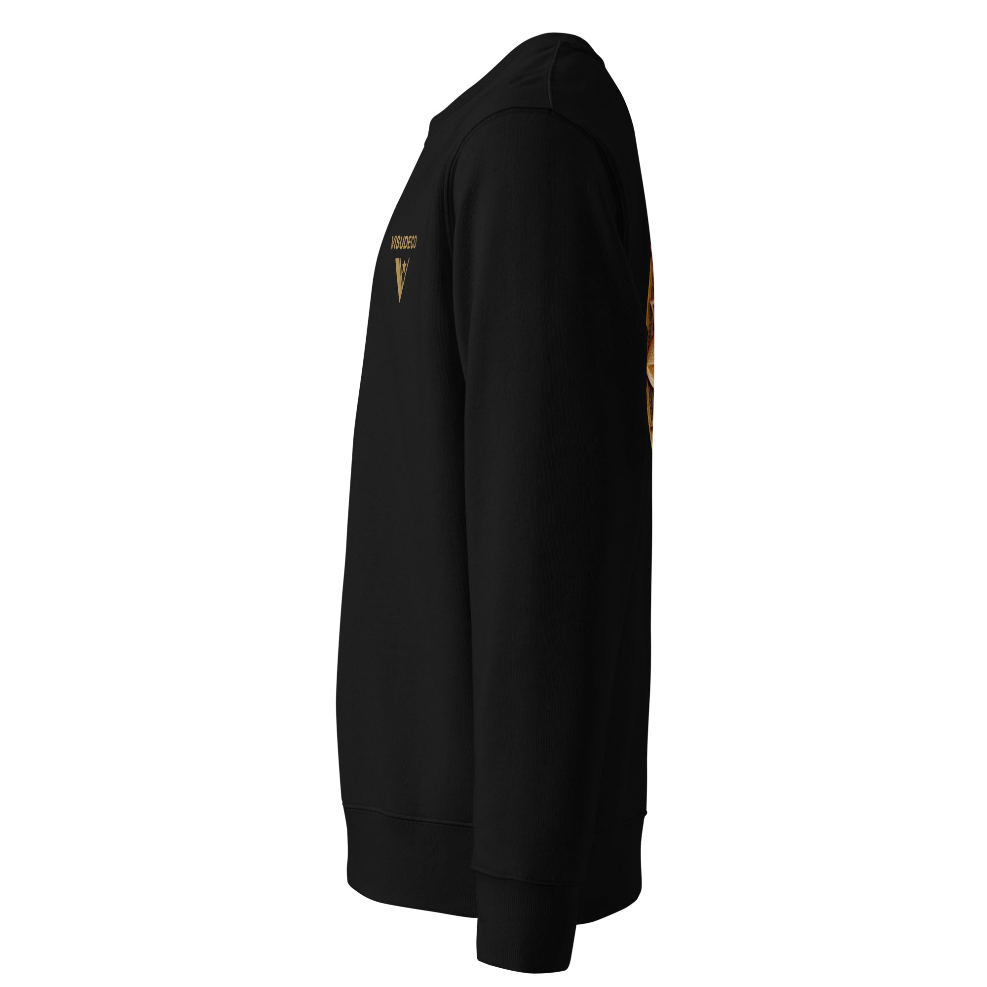 Black hoodie seen from the left side on a white background.