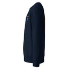 Navy blue sweatshirt with VISUDECO logo in front on a white background.