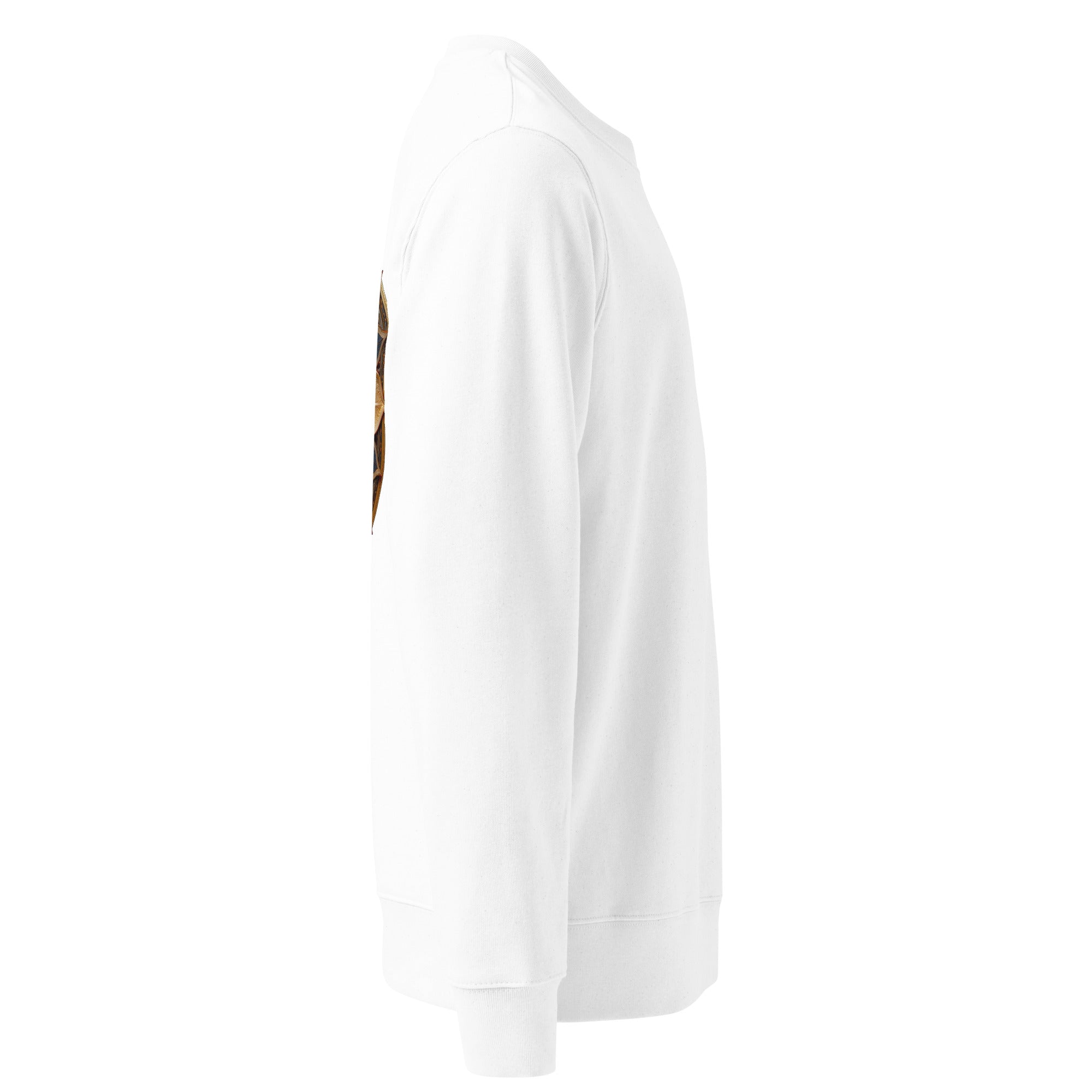 White sweatshirt seen from the right side.