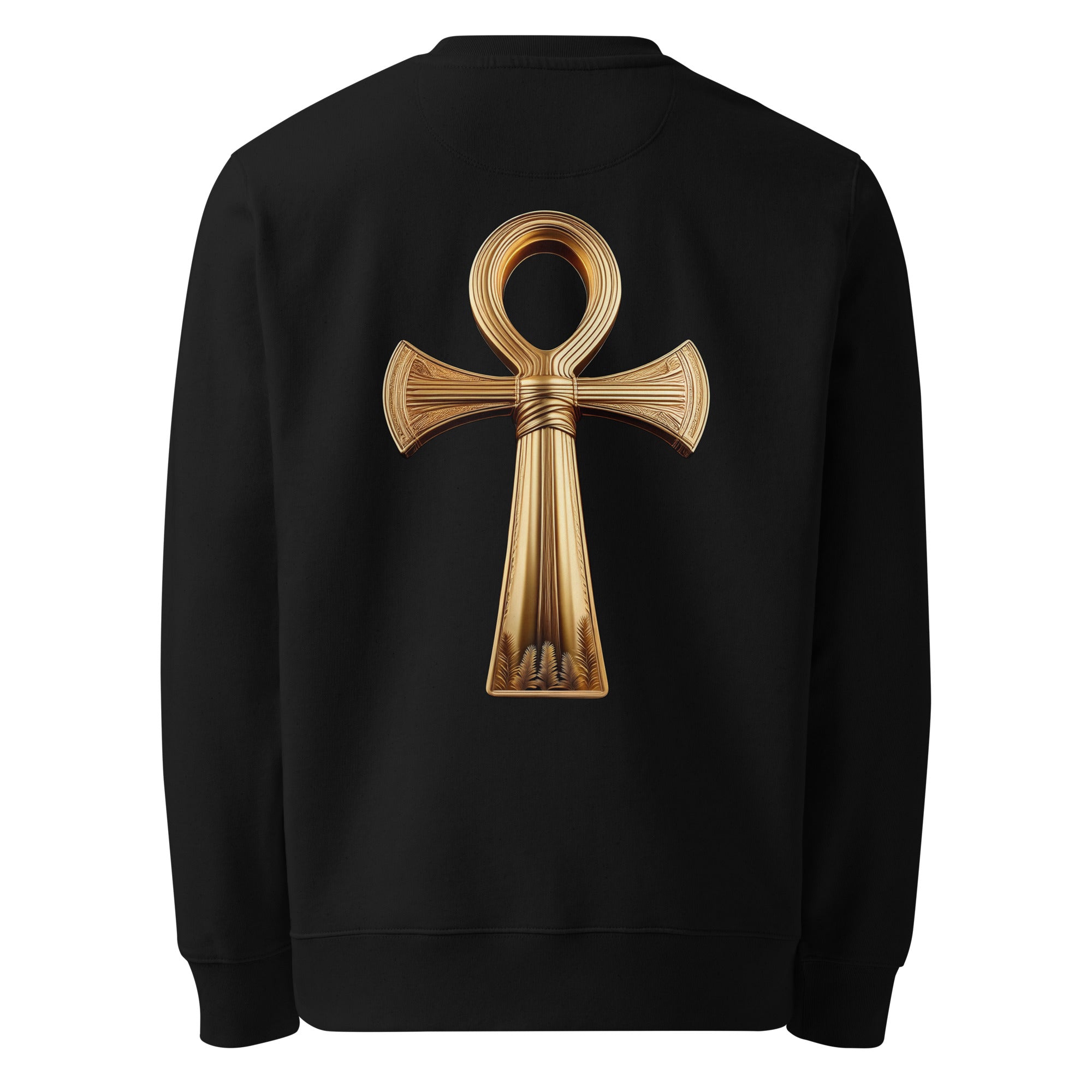 Key of Life - Organic Cotton Sweatshirt in Black with golden symbol printed on the back.