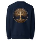 Tree of Life - Organic Cotton Sweatshirt in Navy Blue with golden design on the back.