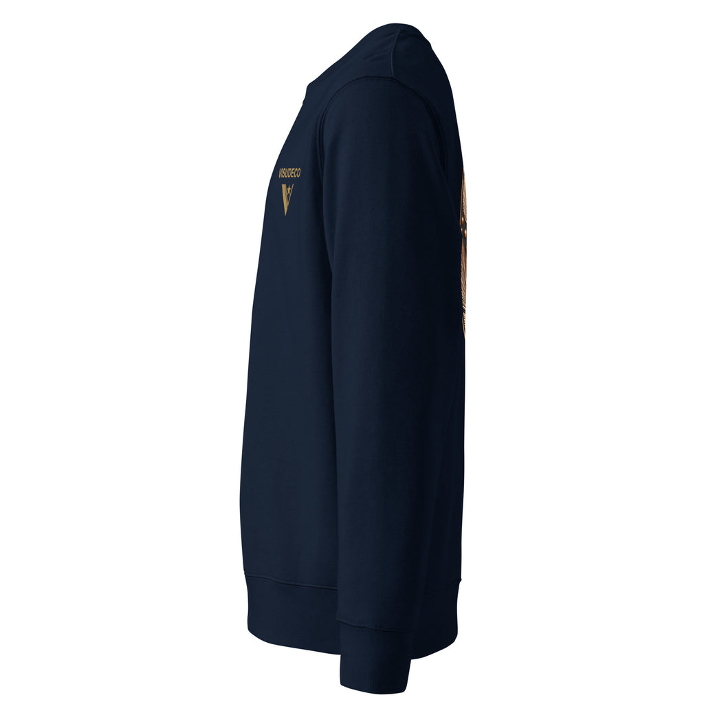 Organic Cotton Sweatshirt in Navy Blue shown from the left side.
