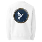 White Dove - Organic Cotton Sweatshirt in White with a white dove design on the back.