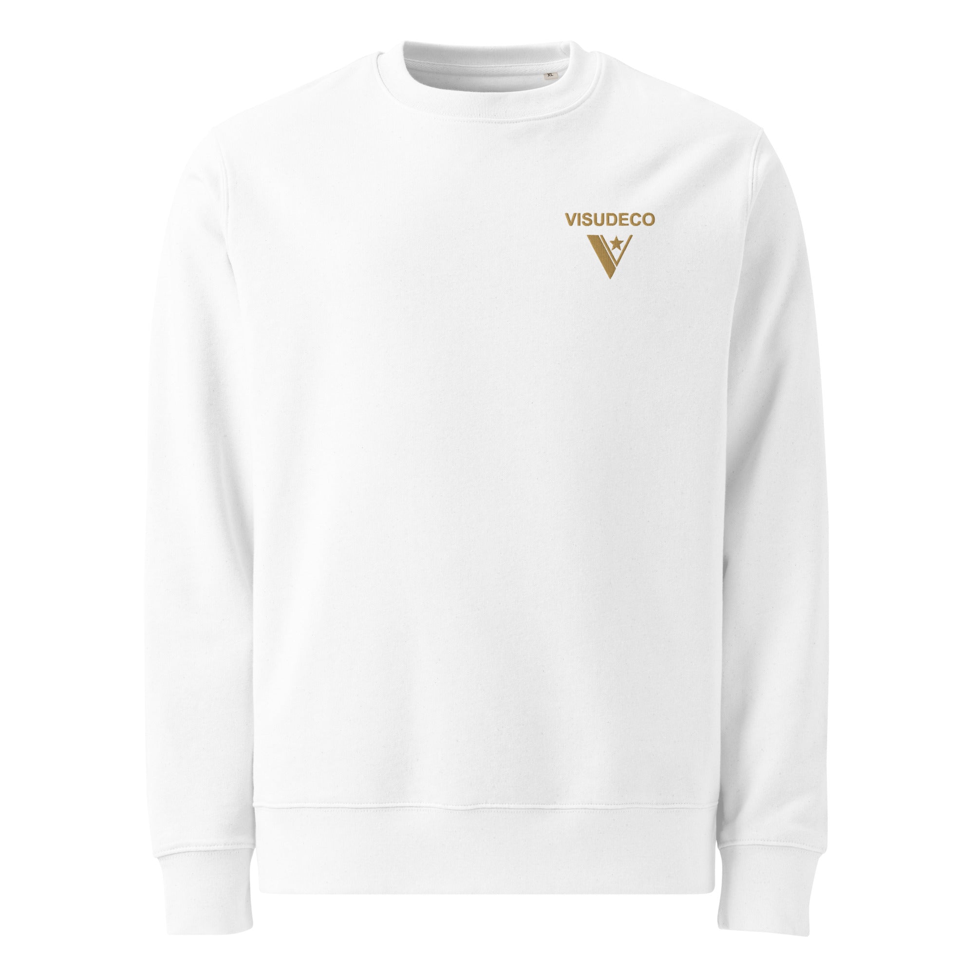 Organic Cotton Sweatshirt in white, with visudeco logo embroidered on the front.