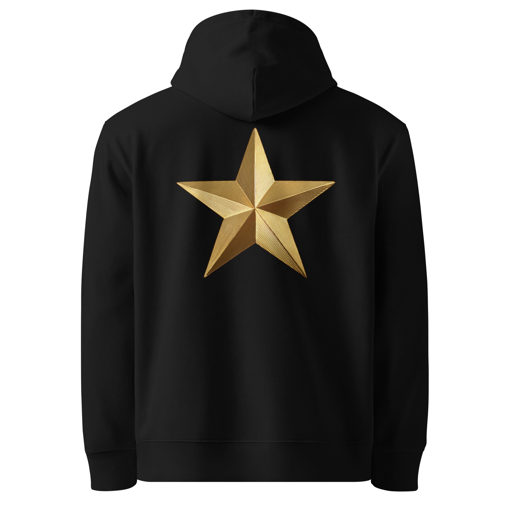 Star - Organic Cotton Hoodie in Black with a golden star printed on the back.