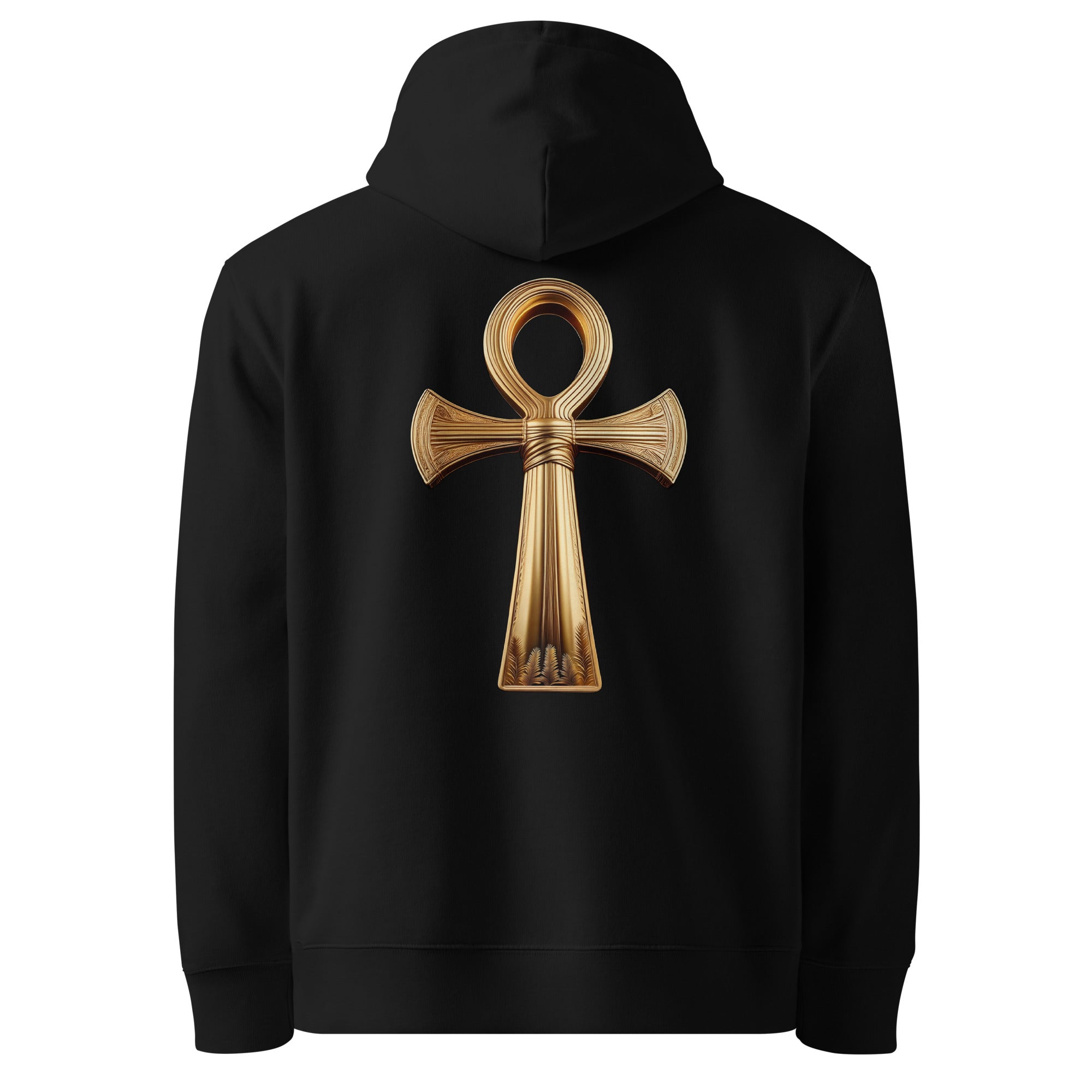 Key of Life - Organic Cotton Hoodie in Black with golden design on the back.