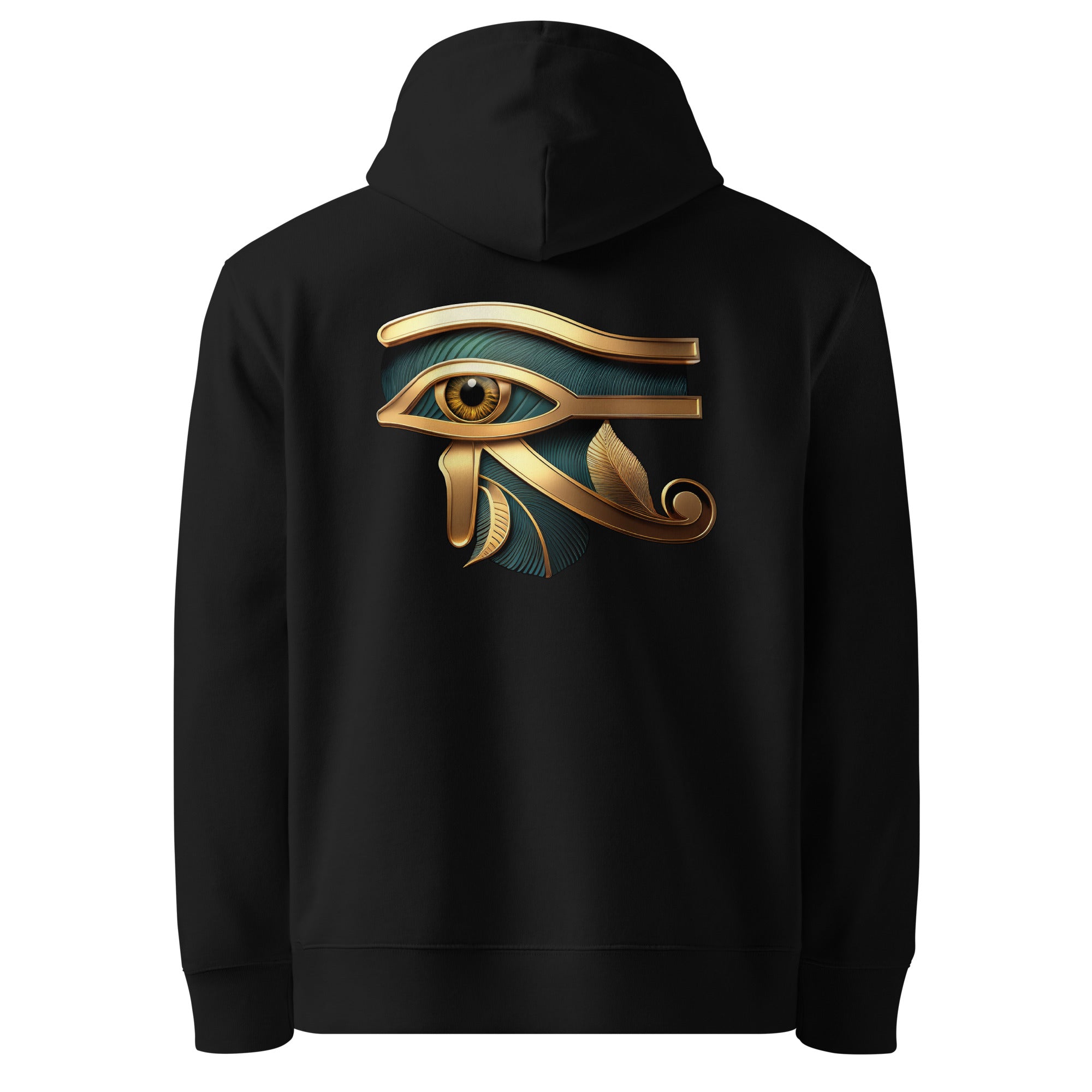 Eye of Horus - Organic Cotton Hoodie in Black with golden design on the back.