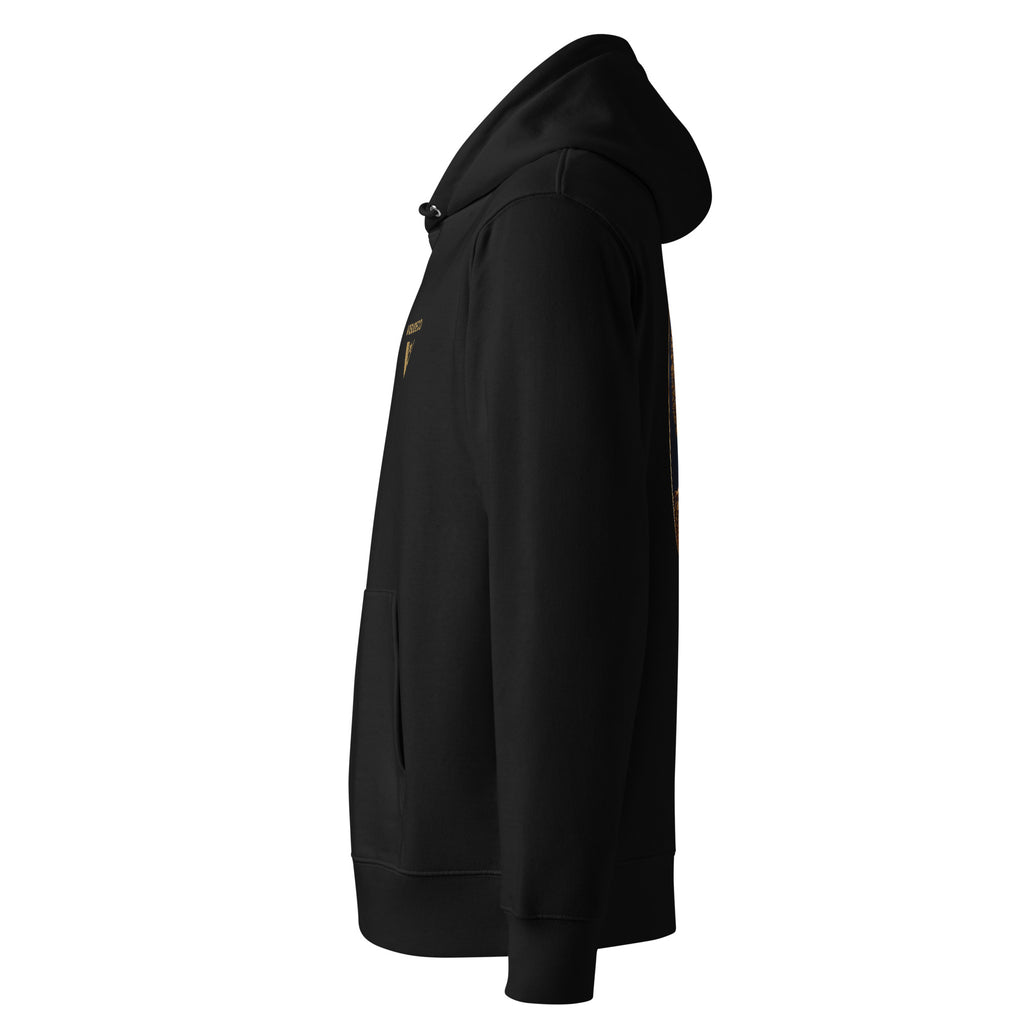 Organic Cotton Hoodie in Black shown from the left side.